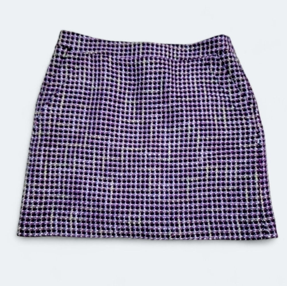 LOFT Tweed Skirt Size 10P purple black blue green white colorful Career Skirt